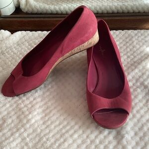 Cole Haan Magenta Suede Peep-Toe Wedges
